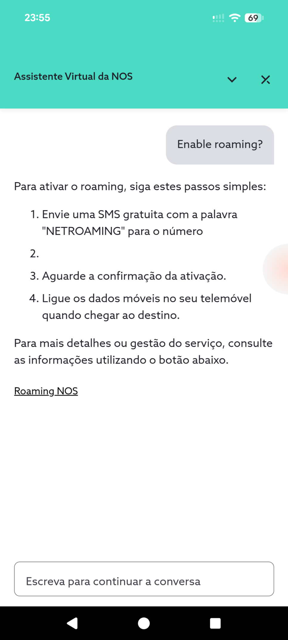 A screenshot of a cell phone company's help AI chatbot where it's response of 4 bullet points is missing step 2. It's just blank.